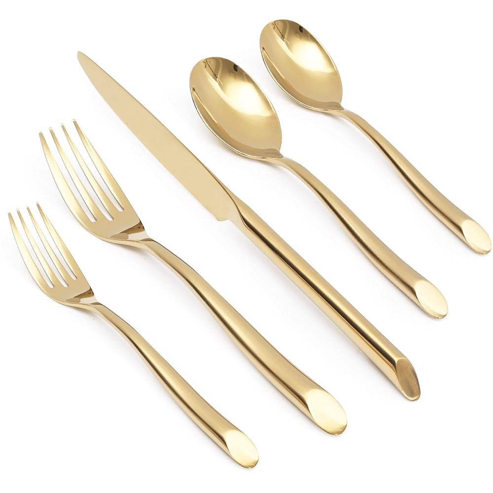20-Piece Gold Silverware Set with Unique Handle, Stainless Steel Flatware Set, Cutlery Set Mirror... | Amazon (US)