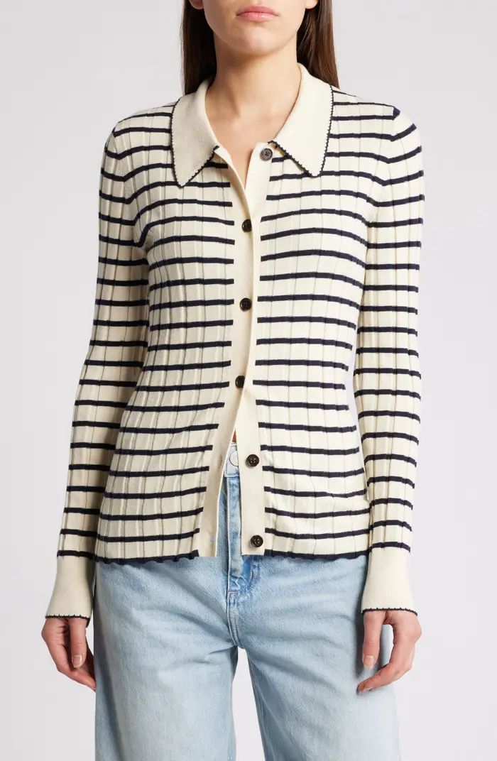 Aurelia Stripe Long Sleeve Cotton & Silk Blend Cardigan | Nordstrom