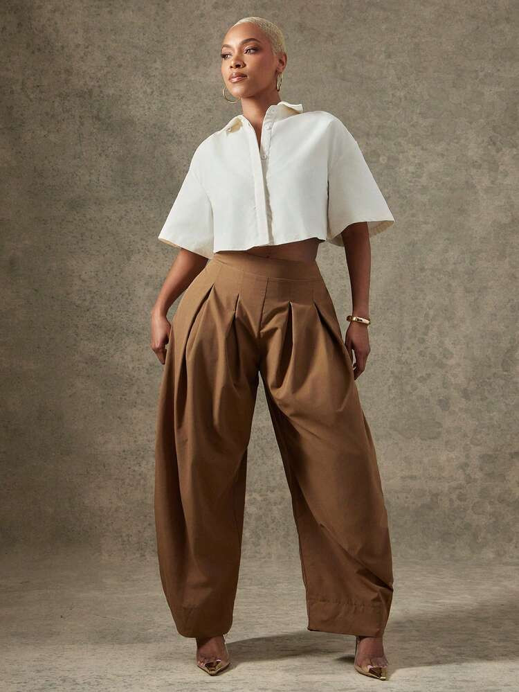 Vixey Pointed Collar Boxy Cropped Button Up Shirt | SHEIN