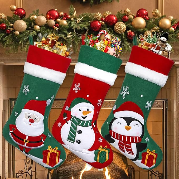 Christmas Stocking,3PCS 19 in Classic Large Christmas Stockings Santa,Snowman,Penguin Xmas Charac... | Amazon (US)
