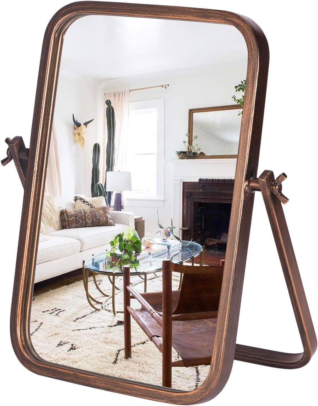 Geloo Vintage Vanity Desk Mirror- Makeup Cosmetic Table Mirrors Standing Mirror Rectangle Decorative | Amazon (US)