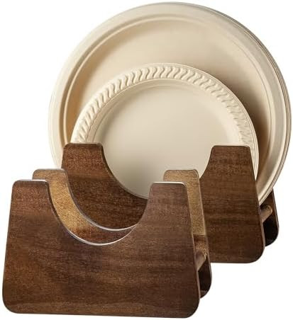 Paper Plate Dispenser 2 PCS Acacia Wood Foam Plate Storage Organizer for 7-10 inch Disposable Pla... | Amazon (US)