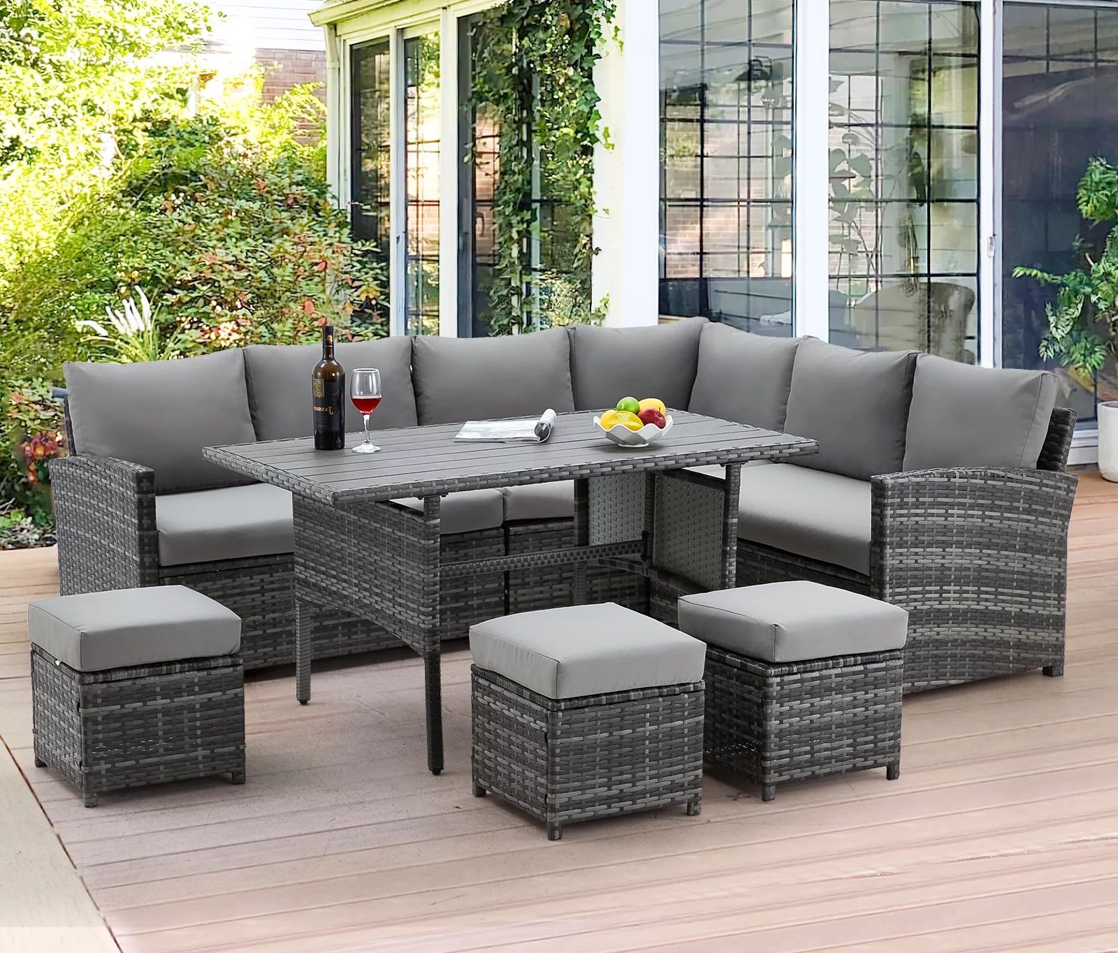 AECOJOY Outdoor Furniture Set, 7-Piece Rattan Wicker Sectional Sofa Couch, Patio Dining Conversat... | Walmart (US)