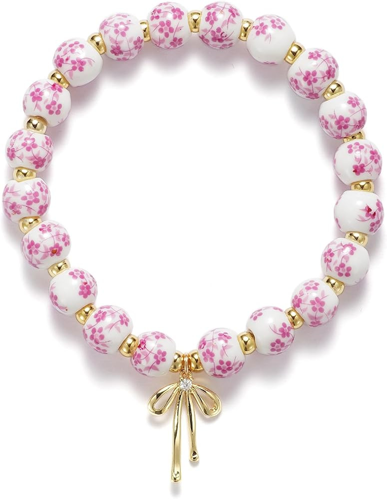 Beads Bow Charm Bracelet for Women Flower Vintage Bracelet Handmade Stretch Beaded Dainty Romanti... | Amazon (US)