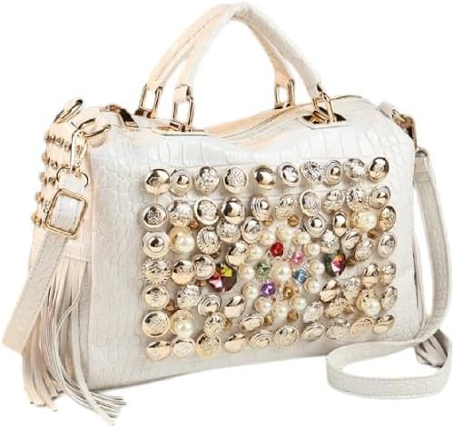 Fashion Rhinestone Bag for Women Leather Top-Handle Satchel Handabgs Large Capacity Tassel Tote B... | Amazon (US)