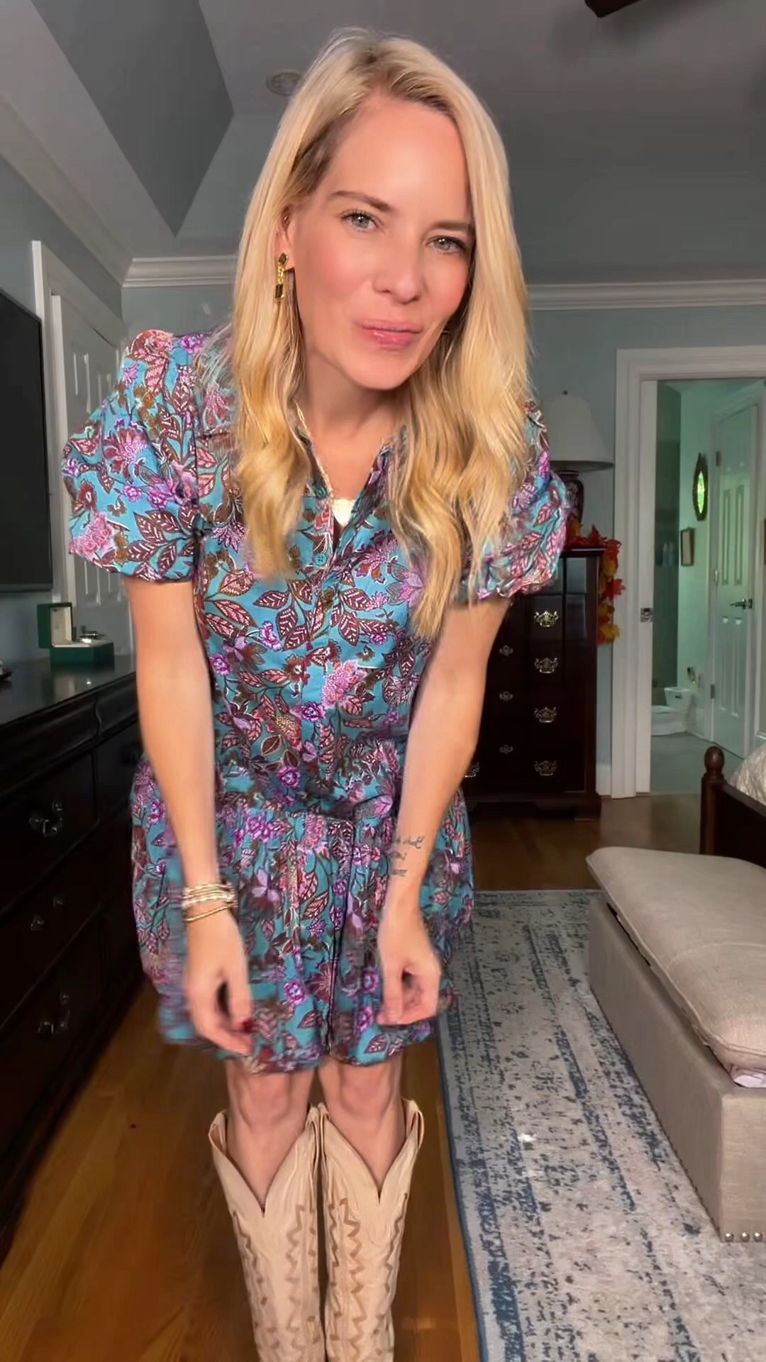💙 Floral Mini Dress + Western Boots

This floral mini dress is such a fun statement! 🌸💙 The gorgeous turquoise print with pink and burgundy florals is even better paired with my cream Western boots 🤠✨ I love the puff sleeves and easy bubble-hem silhouette—it’s feminine, colorful, and perfect for fall transition.

I’m also loving these reading glasses! 🤓💕 Use code ASHLEYB for a discount on my reading glasses.

Floral mini dress, colorful floral dress, turquoise floral dress, puff sleeve mini dress, bubble hem dress, women’s fall dresses, fall transition outfit, Western boots outfit, cream cowboy boots, colorful women’s fashion, women over 40 style, cute fall outfit, statement floral dress, affordable fashion finds 🌸🤠💙

#LTKOver40 #LTKWorkwear #LTKootd