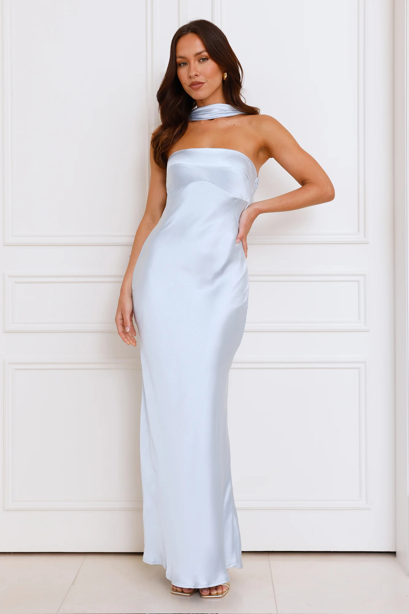 Precious Pearl Satin Maxi Dress Blue | Hello Molly (AU)