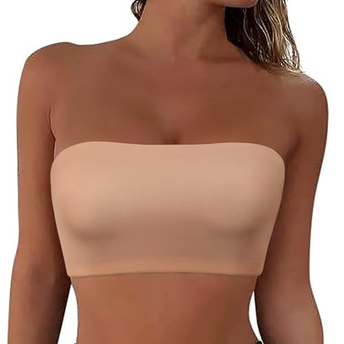 PrettyGuide Women's Bandeau Bra Bralette Tube Top Seamless Comfortable Stretchy Non Padded Bras Tops Nude M | Amazon (US)