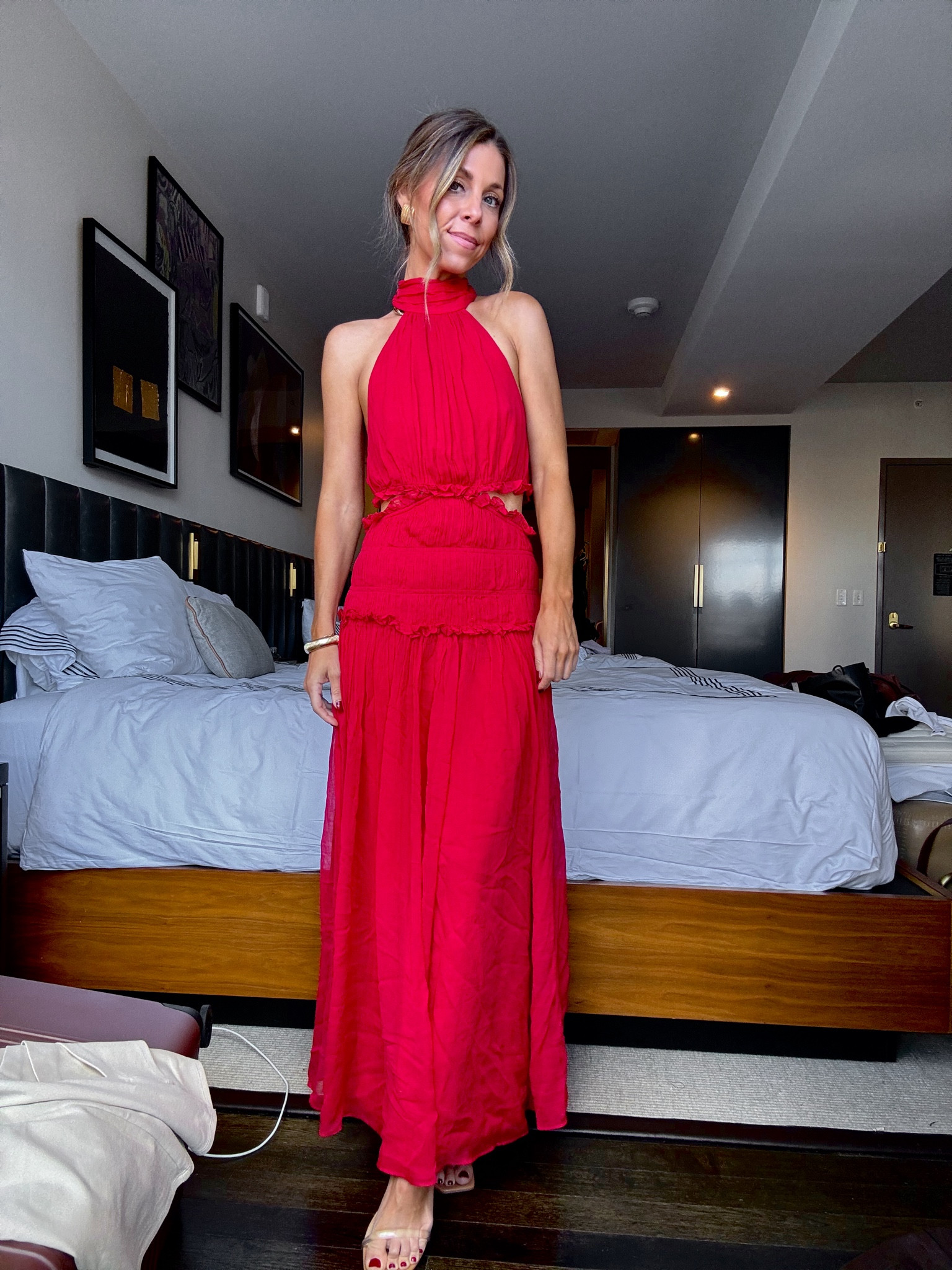 Revolve red chiffon halter dress! Size 2 
Shona joy red dress ON SALE!! 

#LTKCon #LTKSaleAlert #LTKStyleTip