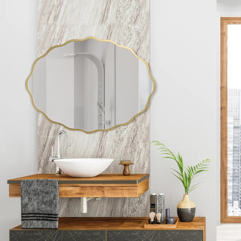 31"H Modern Wooden Oval-Shaped Wave-Edge Wall Elicia | Wayfair North America