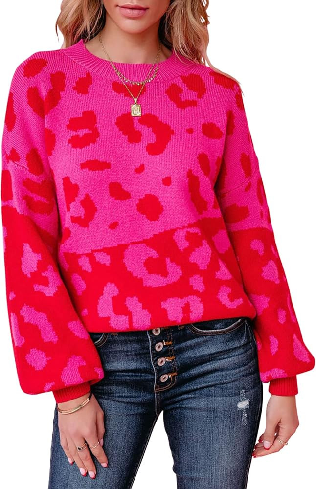 Necooer Womens Sweater Pullover Casual Long Sleeve Crewneck Color Block Pullover Knit Sweater for... | Amazon (US)