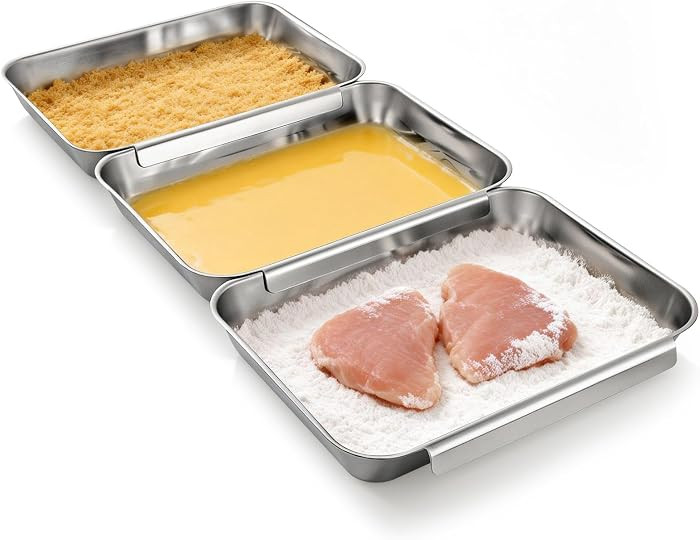 FANGSUN Breading Trays Set of 3, Interlocking Large Stainless Steel Tray for Chicken, Fish, or Me... | Amazon (US)
