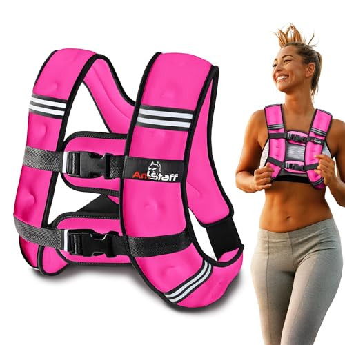 Amstaff Fitness Weighted Vest - Weight Vest for Running, Strength Training & Muscle Building, Features Reflective Stripe for Safe Outdoor Workouts (16lbs, Pink) | Amazon (US)