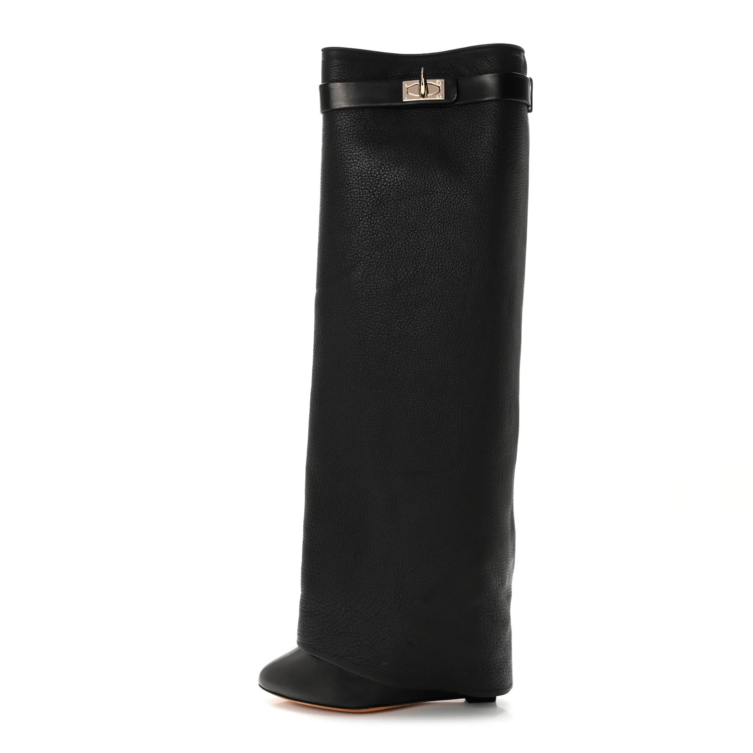Grained Calfskin Shark Lock Pant Boots 37.5 Black | FASHIONPHILE (US)