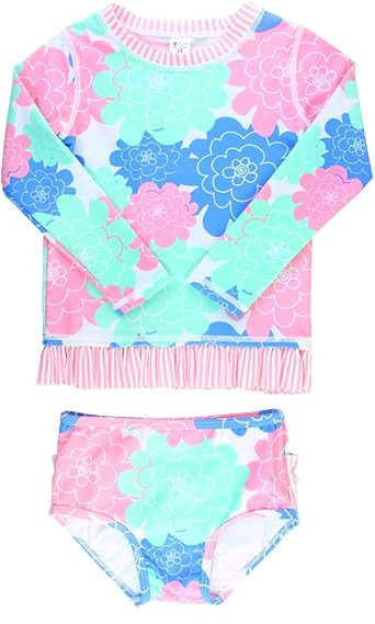 RuffleButts® Baby/Toddler Girls Rash Guard 2-Piece Swimsuit Set - Long Sleeve Bikini with UPF 50... | Amazon (US)