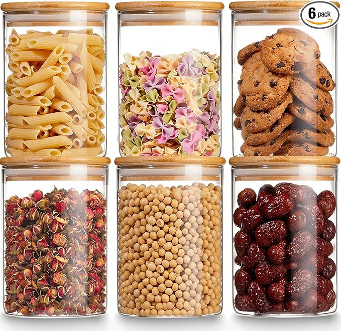 Glass Storage Jars with Bamboo Lid, 27 OZ Airtight Food Storage Jar with Labels, Clear Kitchen Ca... | Amazon (US)