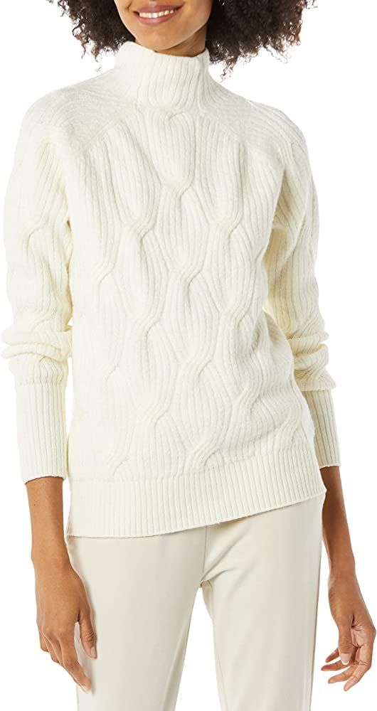 Amazon.com: Amazon Essentials Women's Soft Touch Funnel Neck Cable Sweater, Ivory, Medium : Cloth... | Amazon (US)