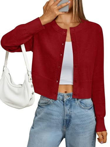 LILLUSORY Cropped Lightweight Cardigan Sweaters Women Red M | Amazon (US)