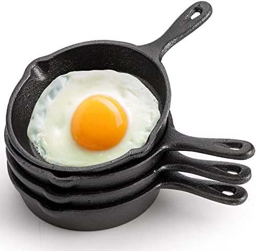 Hiceeden 4 Pack Mini Cast Iron Skillet, 4" Small Frying Pans with Double Drip-Spouts for Stove, Oven | Amazon (US)