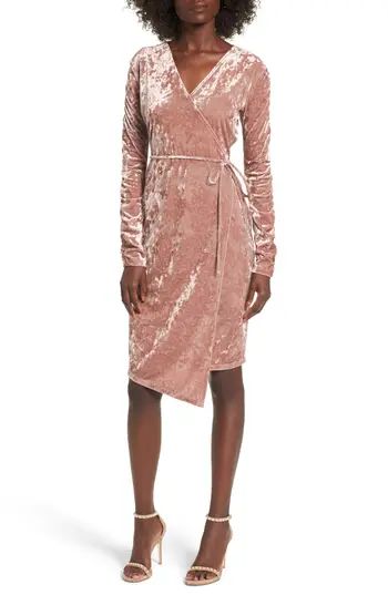 Women's Leith Ruched Velour Wrap Dress, Size XX-Large - Pink | Nordstrom