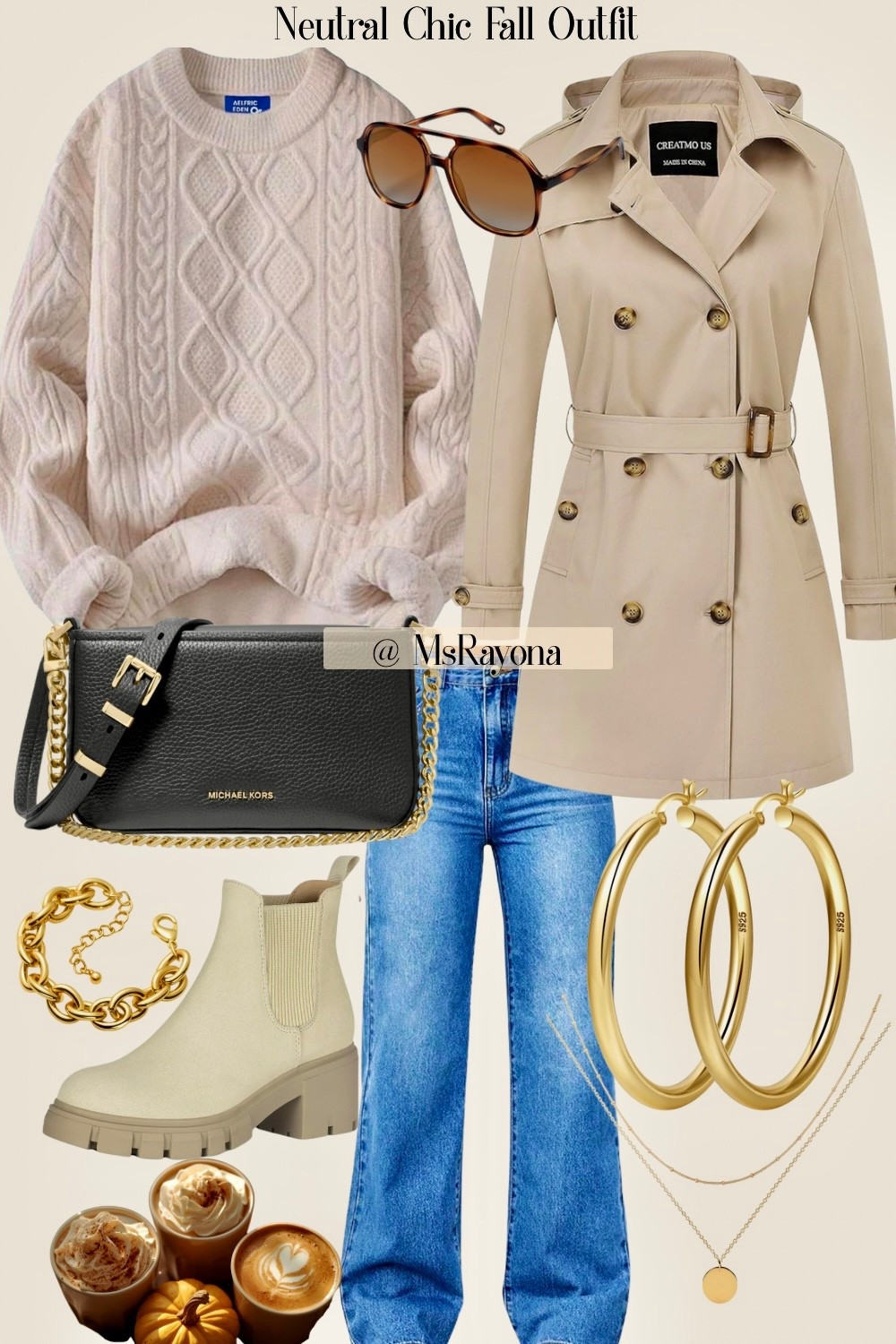 Cozy layers + neutral tones. This oversized knit, classic trench and ankle boot combo is effortless but still chic. Perfect for coffee runs, brunch, or a casual night out. Linked all the pieces so you can recreate the look! 🤎

Fall outfit inspo featuring timeless staples: an oversized cream knit sweater, straight-leg denim, a camel trench coat, beige ankle boots, and a black leather crossbody with gold details. Accessories include gold hoop earrings, a dainty layered necklace, a chunky chain bracelet, and tortoiseshell sunglasses for a polished touch.


#LTKSeasonal #LTKFindsUnder50 #LTKFallSale