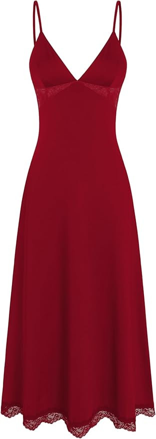 CIDER Women's Summer Semi Formal Dresses Satin Lace V Neck Spaghetti Strap Slip Midi Dress Sexy D... | Amazon (US)