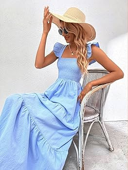 MakeMeChic Women's Summer Boho Dress Floral Print Spaghetti Strap Square Neck Shirred Maxi Dress ... | Amazon (US)