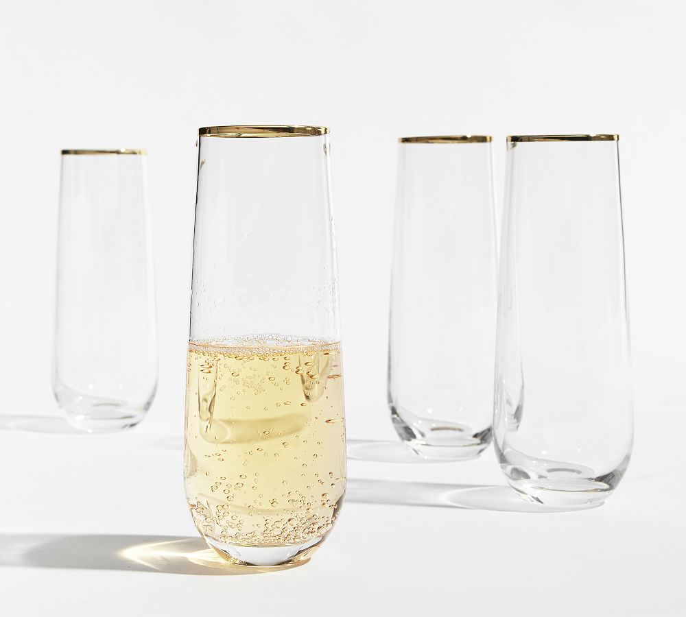 Gold Rim Stemless Champagne Flutes - Set of 4 | Pottery Barn (US)