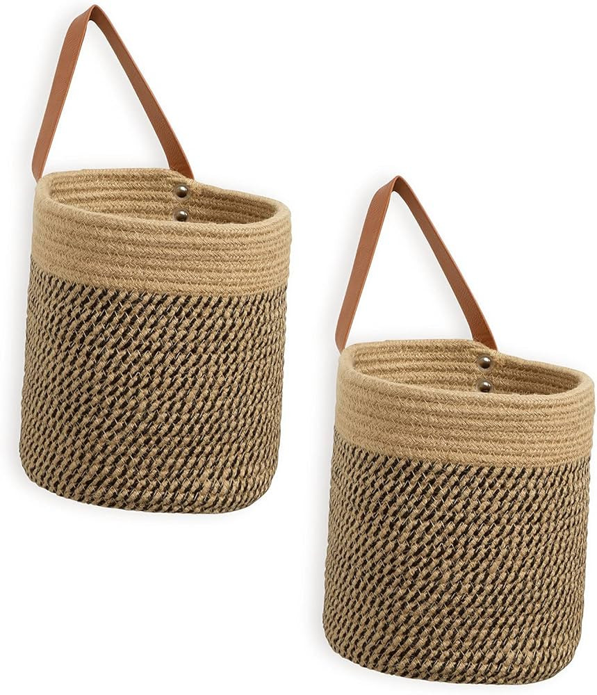 DULLEMELO Wall Hanging Storage Baskets 2 Pack 7"(D) x 8"(H), Small Woven Hanging Baskets With Stu... | Amazon (US)