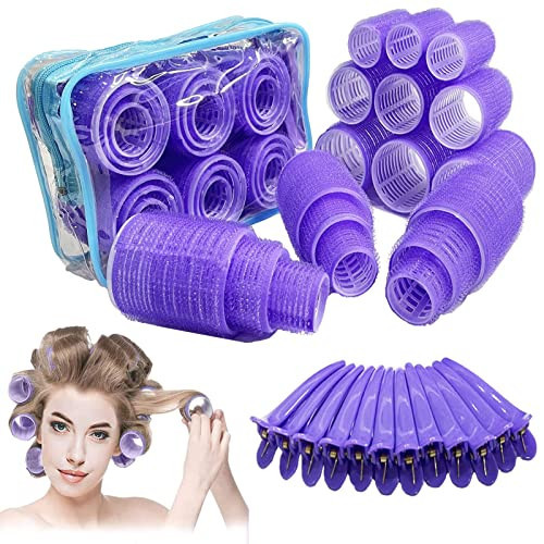 ROPIKIS Hair Rollers Set - Self-Grip Velcro Curlers for Volume and Blowout Look on Thick, Fine, Medium or Long Hair (6 Large, 6 Medium, 6 Small, 12 Clips) | Amazon (US)