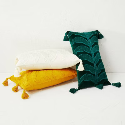 Paradise Leaf Embroidered Velvet Lumbar Throw Pillow - Opalhouse™ designed with Jungalow™ | Target