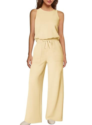 Yanekop Womens Wide Leg Jumpsuits Sleeveless Summer Jumpsuit Vacation Travel One Piece Outfits Casual Pants Romper(Butter Yellow,S) | Amazon (US)