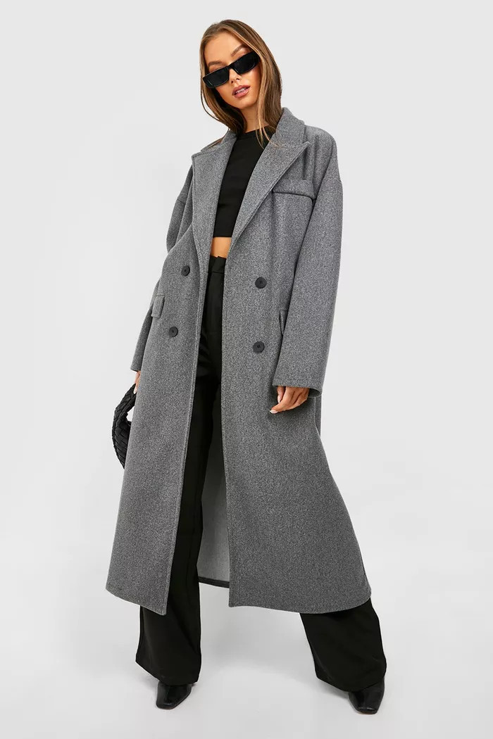 Oversized Double Breasted Wool Coat | Boohoo.com (UK & IE)