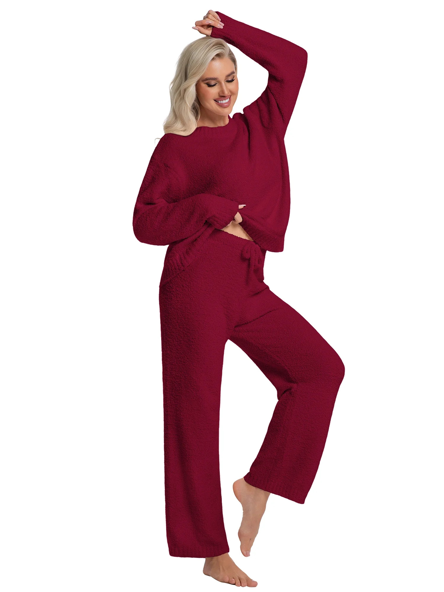 DAKIMOE Womens Pajama Sets Long Sleeve Pajamas 2 Piece for Women Fuzzy Fleece Lounge Set Outfits ... | Walmart (US)