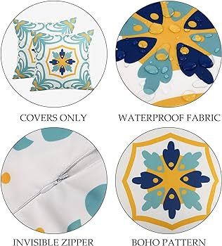 Outdoor Waterproof Throw Pillow Covers Set of 4 Floral Printed and Boho Farmhouse Outdoor Pillow ... | Amazon (US)