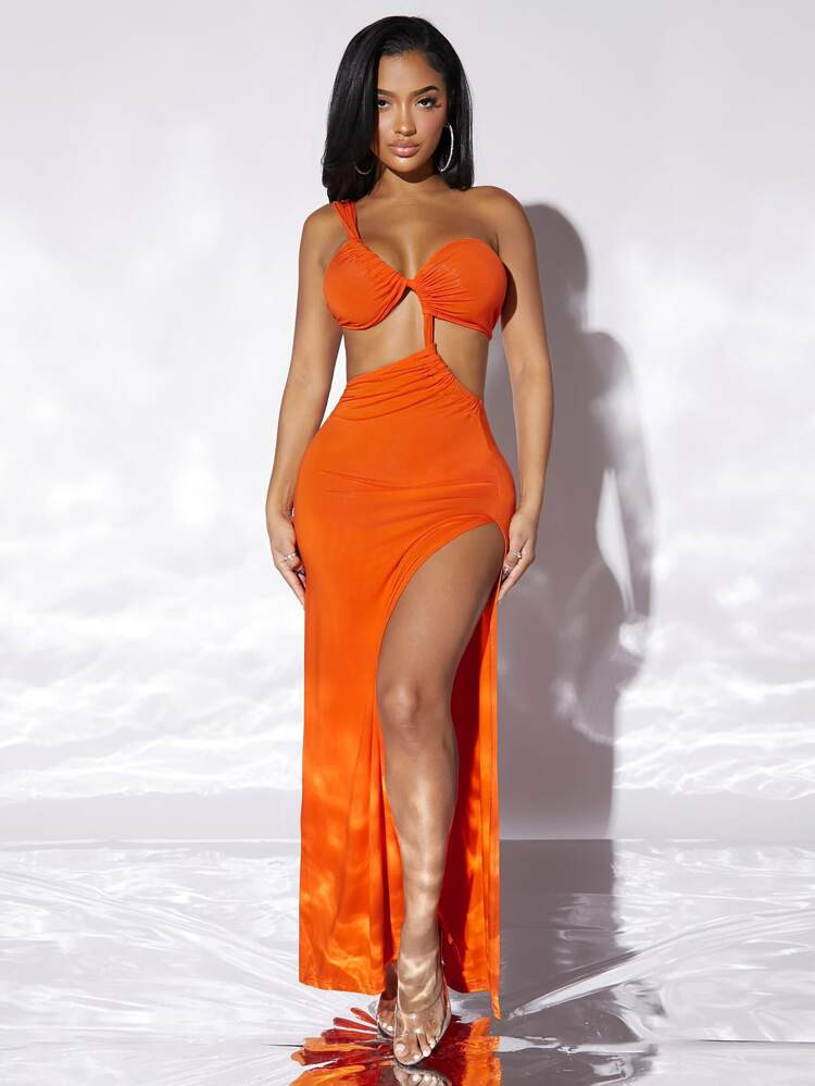 SHEIN SXY One Shoulder Cut Out Split Thigh Dress | SHEIN