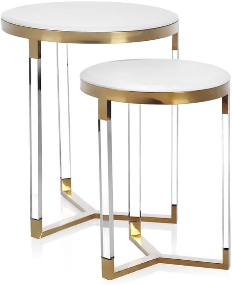 Z Gallerie Home Decor Set of 2 Murano Wood and Stainless Steel Accent Tables for Living Room, Off... | Amazon (US)