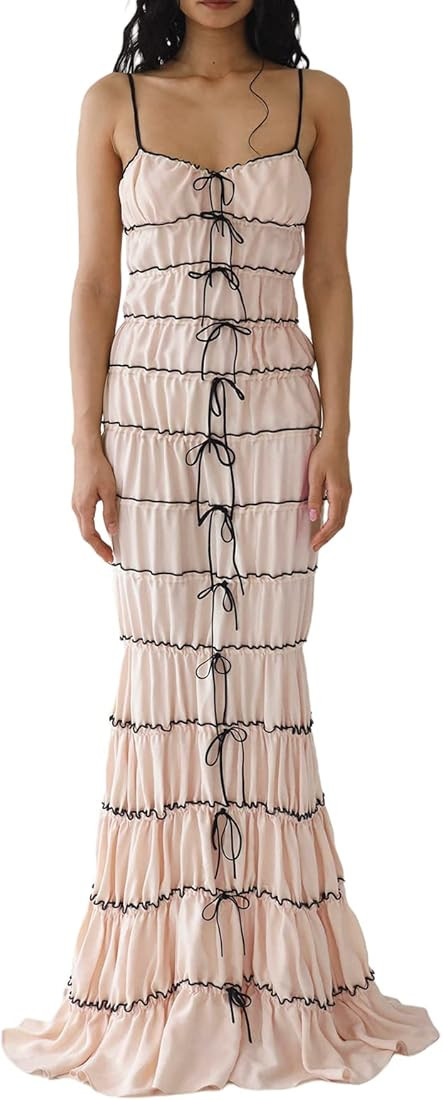 Women's Elegant Summer Boho Floral Maxi Dress Ruffle Flowy Beach Split Smocked Backless Midi Sund... | Amazon (US)