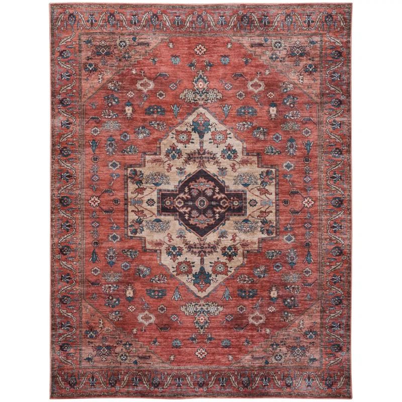 Lisle Machine Washable Persian Rust Multicolor Area Rug | Wayfair North America