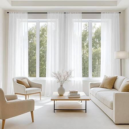 MIULEE 2 Panels Solid Color Sheer Window Curtains Elegant Window Voile Panels/Drapes/Treatment fo... | Amazon (US)