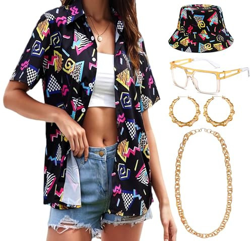 ZEROGOO 80s 90s Outfits Shirts for Women, 5 Pcs 80's 90's Outfits Shirts Tshirt Costume Accessories (Black, Large) | Amazon (US)