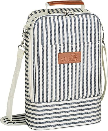 Tirrinia Insulated 2 Bottle Wine Gift Tote Bag - Wine Tumbler Glass Cooler Carrier for BYOB Resta... | Amazon (US)