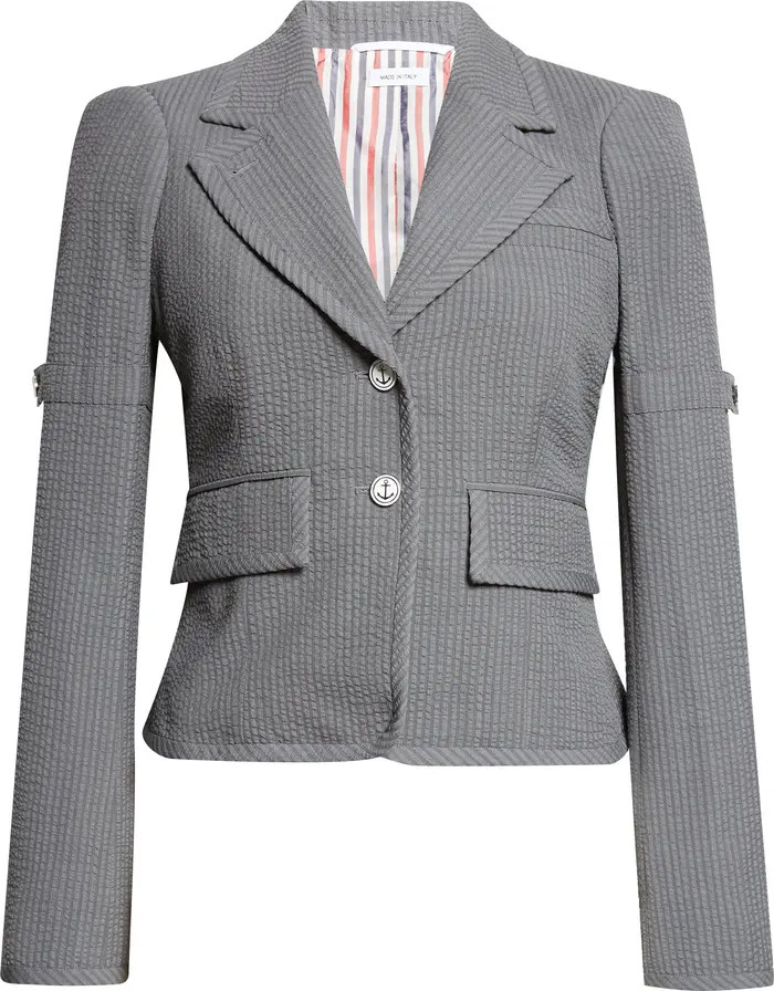 Crop Sculpted Shoulder Wool Seersucker Jacket | Nordstrom