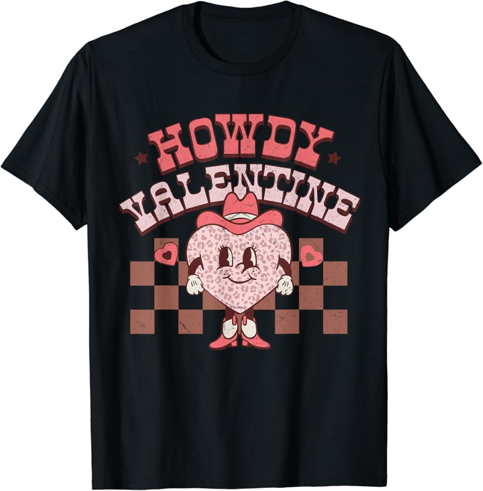 Valentines Day Heart Retro Groovy Howdy Valentine Leopard T-Shirt | Amazon (US)