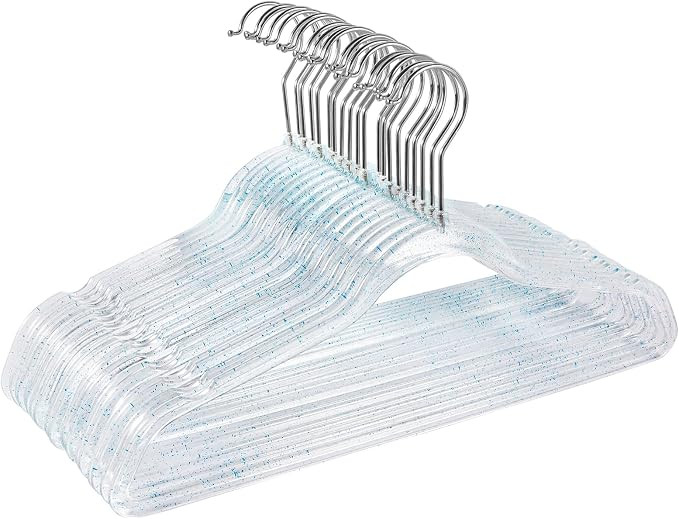 Clear Plastic Hangers 20 Pack - Non-Slip with Blue Glitter - Lightweight and Space Saving for Clo... | Amazon (US)