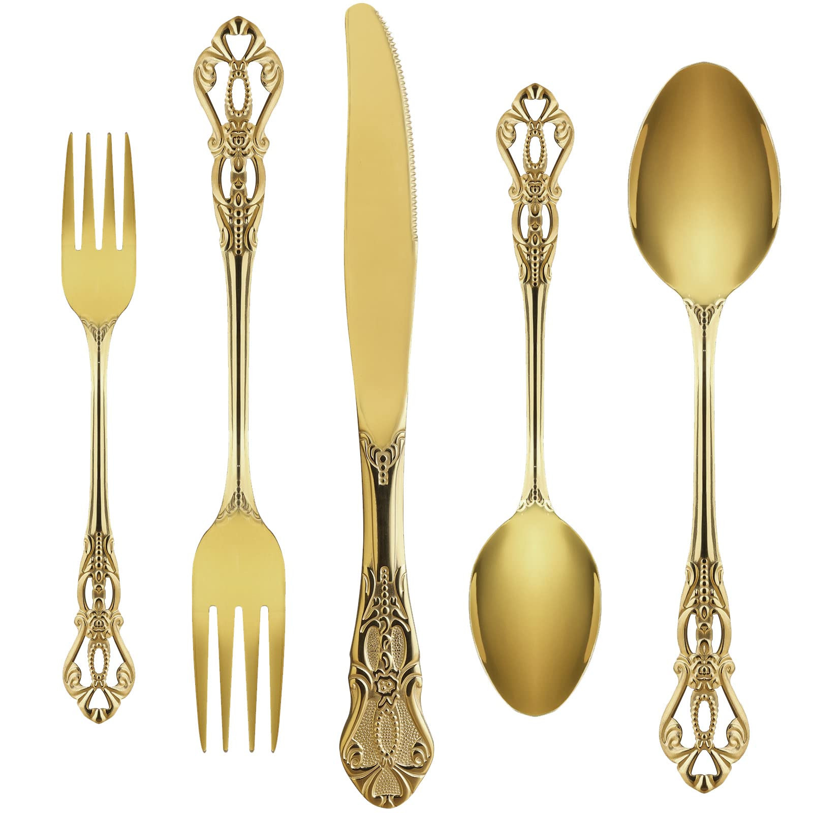 Gold Silverware Set for 8, Stainless Steel Gorgeous Retro Royal Flatware, 40-Pieces Cutlery Table... | Amazon (US)