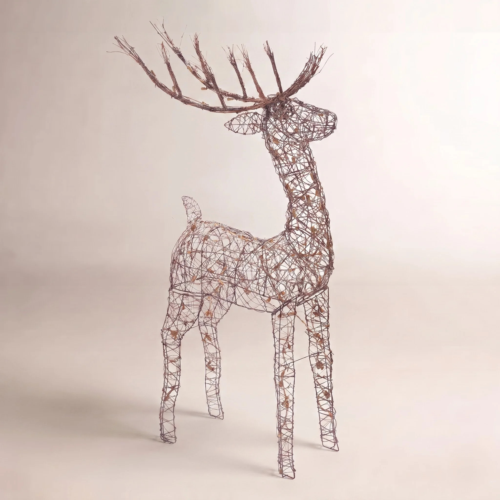 35"H Outdoor Rattan Holiday Reindeer Lawn Decoration with White Lights | Wayfair North America