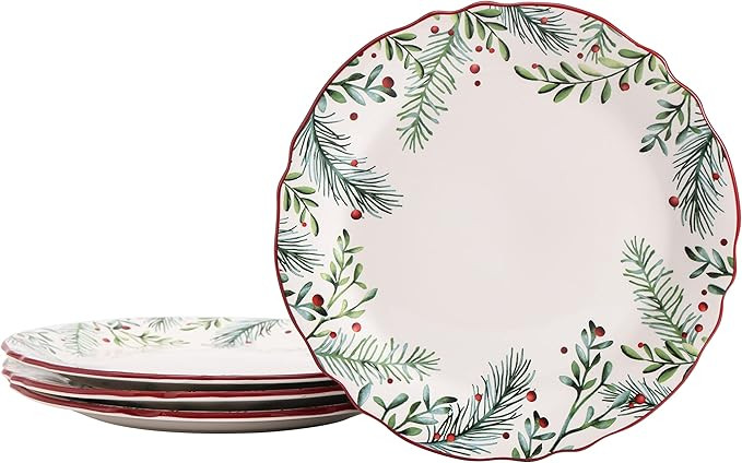 Bico Santa On The Way Wreath Scalloped Dinner Plates Set of 4, 11 Inch Large Ceramic Plates for P... | Amazon (US)
