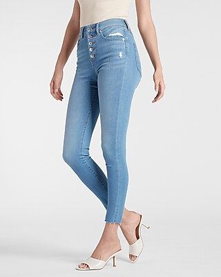 High Waisted Extra Supersoft Light Wash Button Fly Skinny Jeans | Express