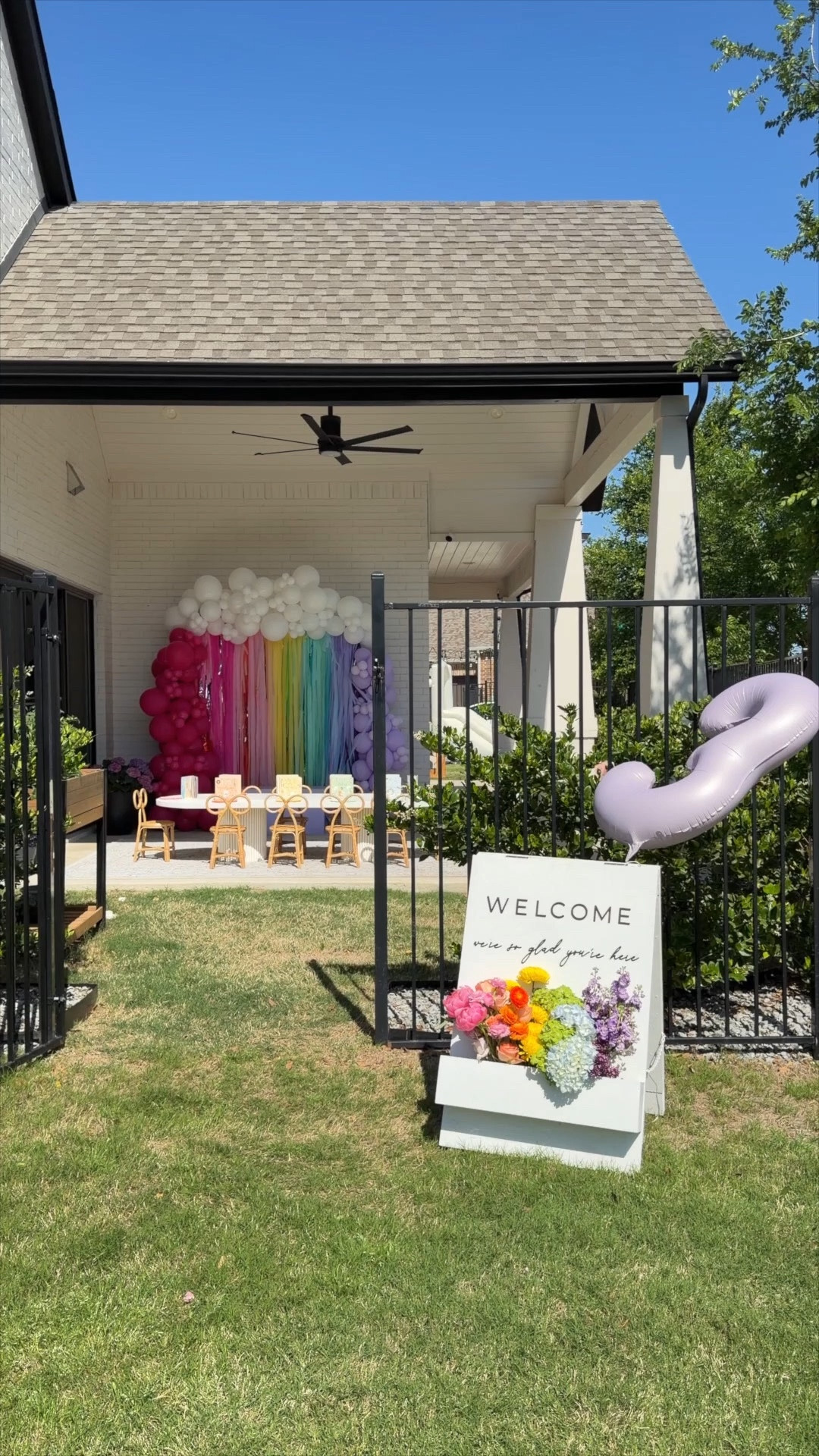 Rainbow birthday party four daughter turning three! Love the pastel rainbow steamers stacked on top of the one our balloon vendor brought  

#LTKHome #LTKKids #LTKmomlife